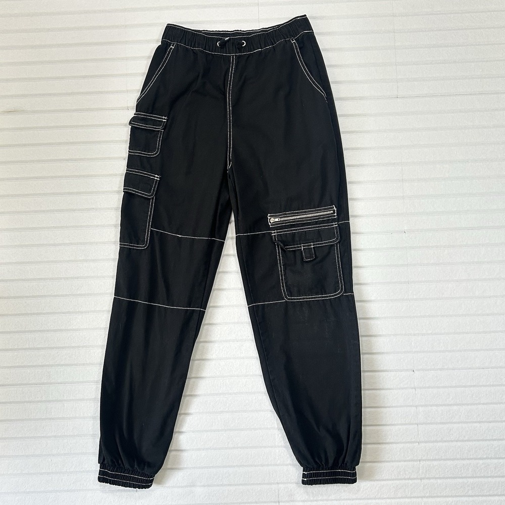 HOT TOPIC Black Cargo Jogger Pants Women's Small Y2K Utility Cotton Pockets Punk